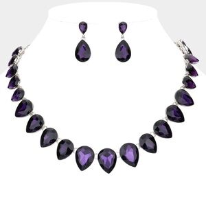 Elegant Amethyst Teardrop Evening  Gala Necklace and Earring Set